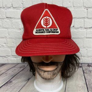 Vintage Farmer Hat Trucker Mesh Cap Red White Alberta Hail & Crop Item #2